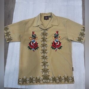 [M]Dragonfly Roadhouse Embroidered SS Button Graphic Shirt Polyester